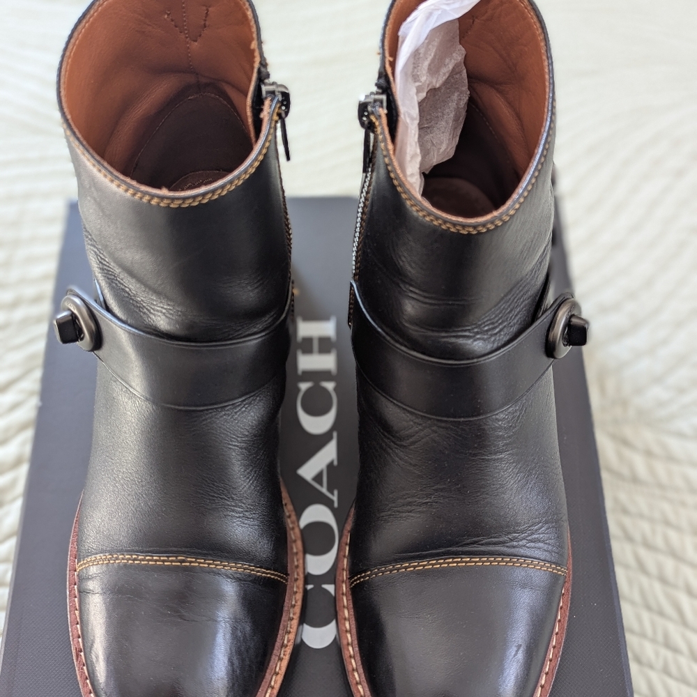 Coach Moto Black Leather Women's Boots Size 8